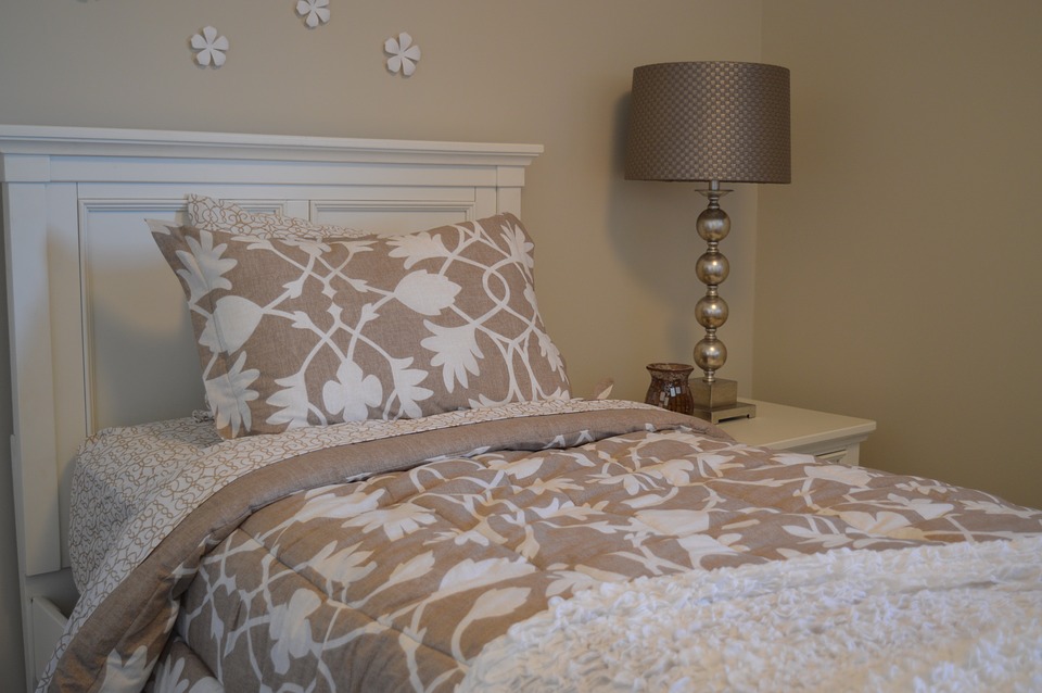 white and brown bedroom